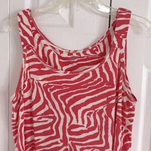 LOFT Women's Zebra Print Coral and Ivory Tank with Gathered Elastic Straps - L